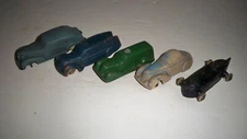 5 VINTAGE RUBBER TOY CAR SUN RUBBER CO & AUBURN