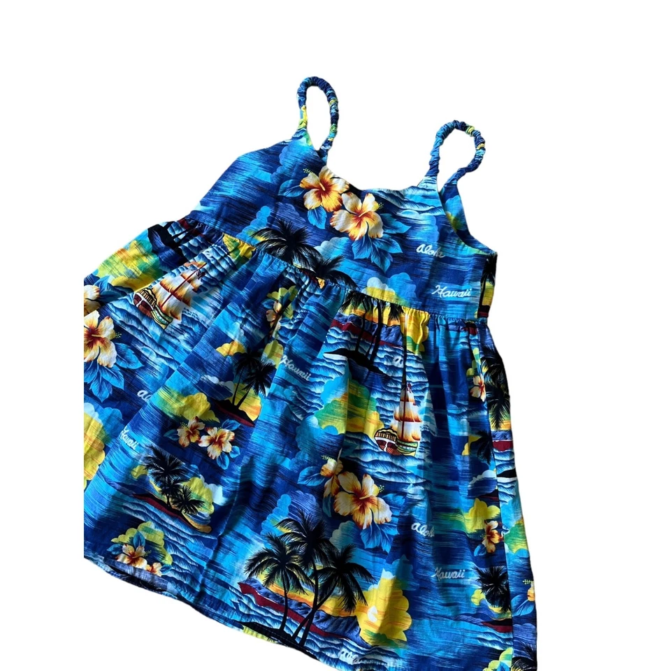 Ky's Vestido Hawaiano Niñas Juvenil Vestido 6 Azul Floral Sin Mangas Isla Viaje Foto 2 de 4
