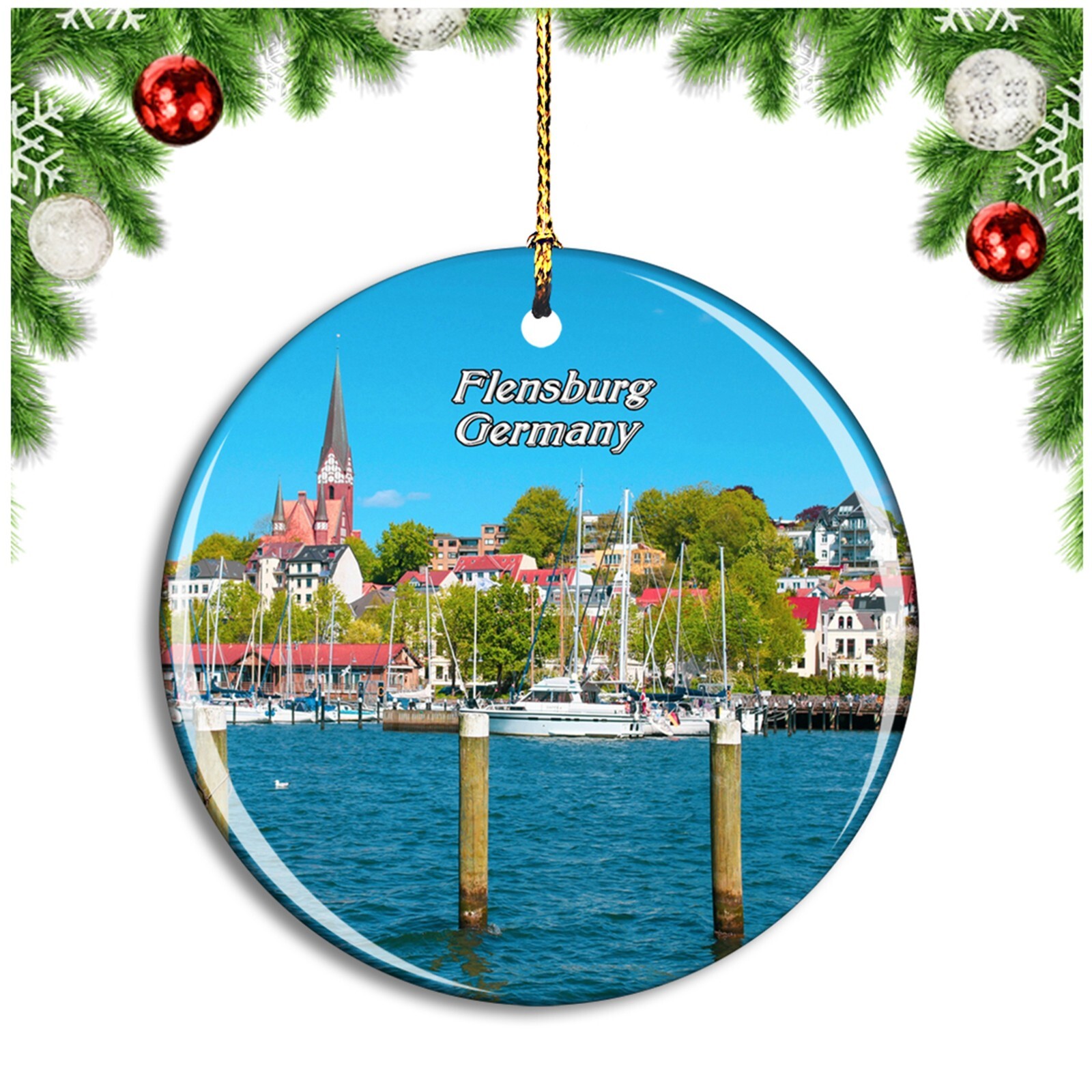 Flensburg Port Church Germany Christmas ornament travel souvenir