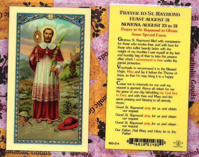St. Saint Raymond Prayer Laminated Holy Card eBay