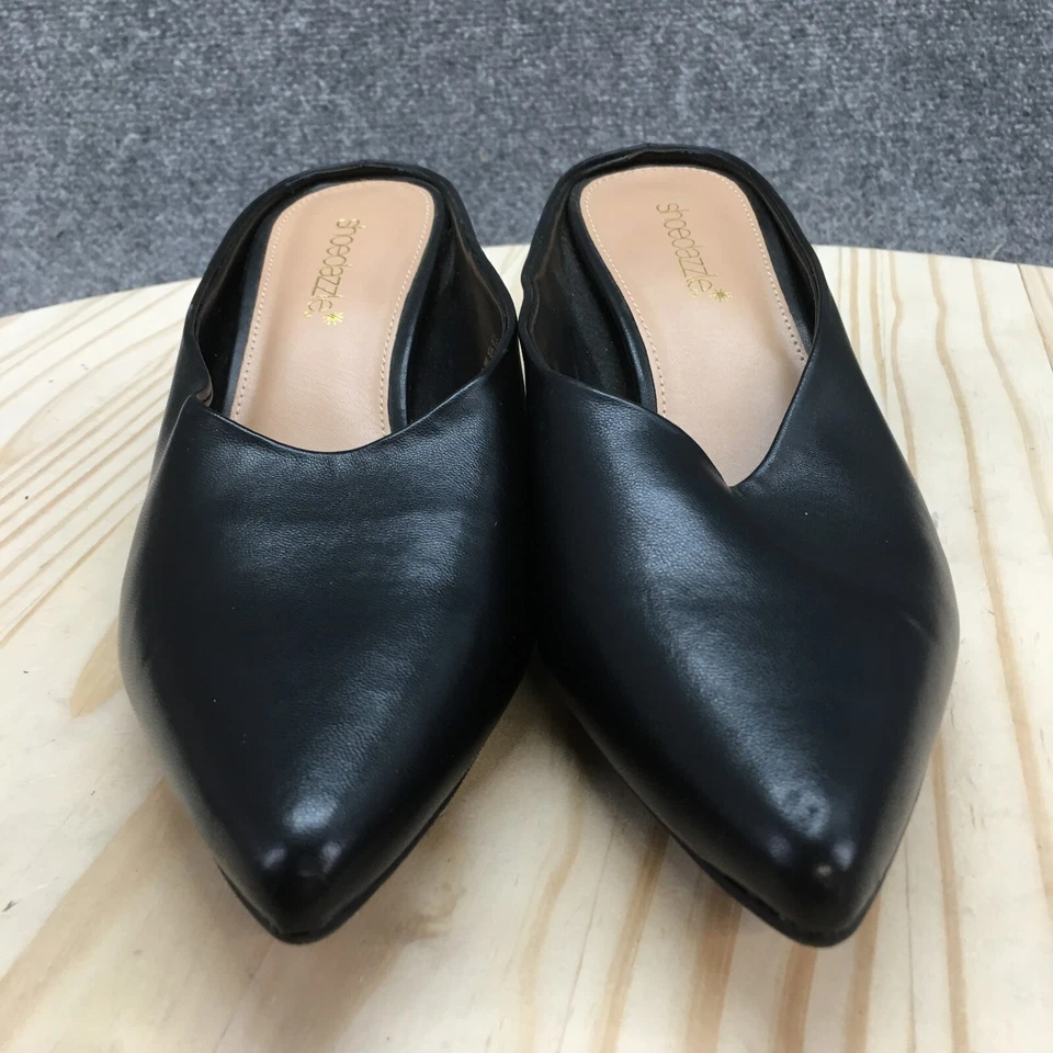 Zapatos Shoedazzle para mujer 7,5 Cleotha tacón de mula en punta negro imitación cuero sin cordones Foto 4 de 4