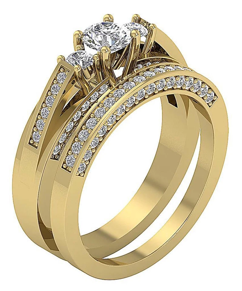 Anillo de compromiso nupcial de tres piedras VS F 1,30 quilates diamante cultivado en laboratorio oro rosa de 10 quilates Foto 3 de 4