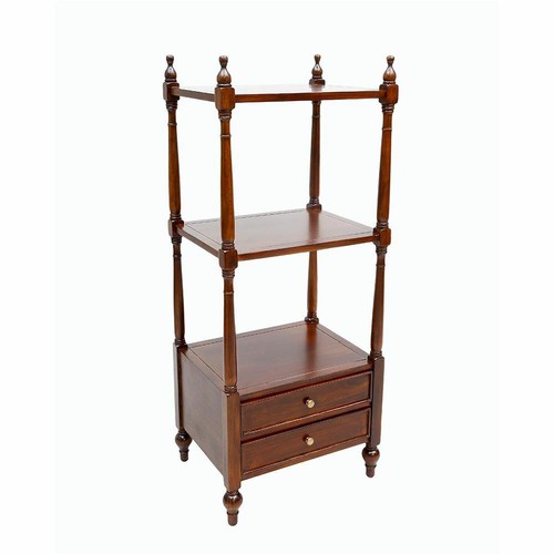 Solid Mahogany Wood Side Table 3 Tier Whatnot with Drawer Shelf Antique Style - Picture 9 of 11