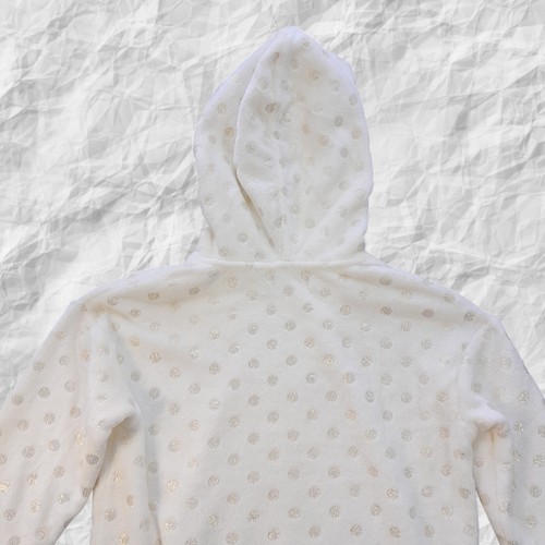 BCBG hooded sweater Girl's L (14/16)ivory+gold circle print/fleece shell+lining - Picture 9 of 10