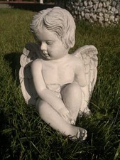 Steinfigur "Engel sitzend" Skulptur, Steinguss, 28 cm Gartenfigur Statue Engel