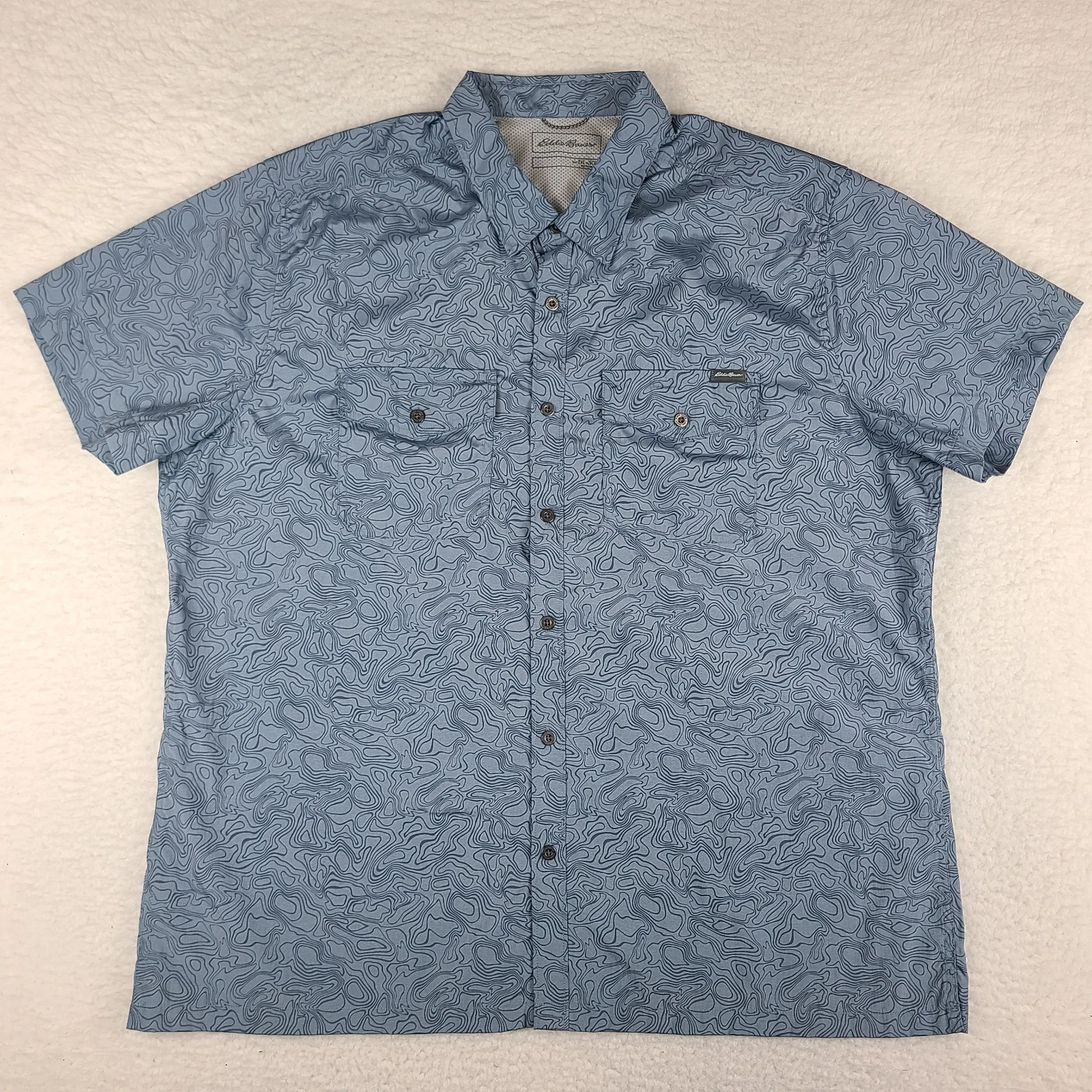 Eddie Bauer Shirt Mens 2XL XXL Blue Slim Vented Casual Outdoor Hiking Button Up
