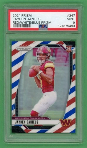 Jayden Daniels 2024 Panini Prizm Red/White/Blue Rookie Card #347 PSA 9