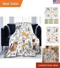Floral Cat Throw Blanket - Gifts for Cat Lovers Girls Women Soft Flannel Cozy...