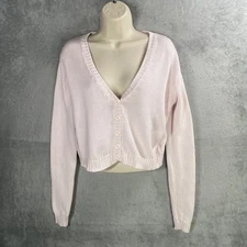 Brandy Melville Crop Cardigan Sweater Womens Large Preppy Soft Pastel Pink Y2k