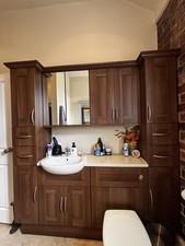 Bathroom suite, fitted cupboards/drawers bath and electric shower with bi-fold