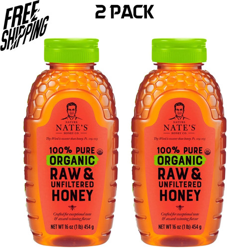 Nature Nate's 100% Pure Organic, Raw & Unfiltered Honey, 16 oz (2 Pack)