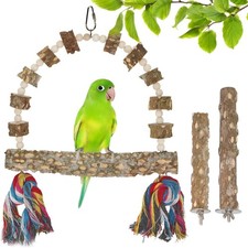 Bird Perch Swing, Large Natural Wood Parrot Toys, 1PC Parrot Swing and 2PCS P...