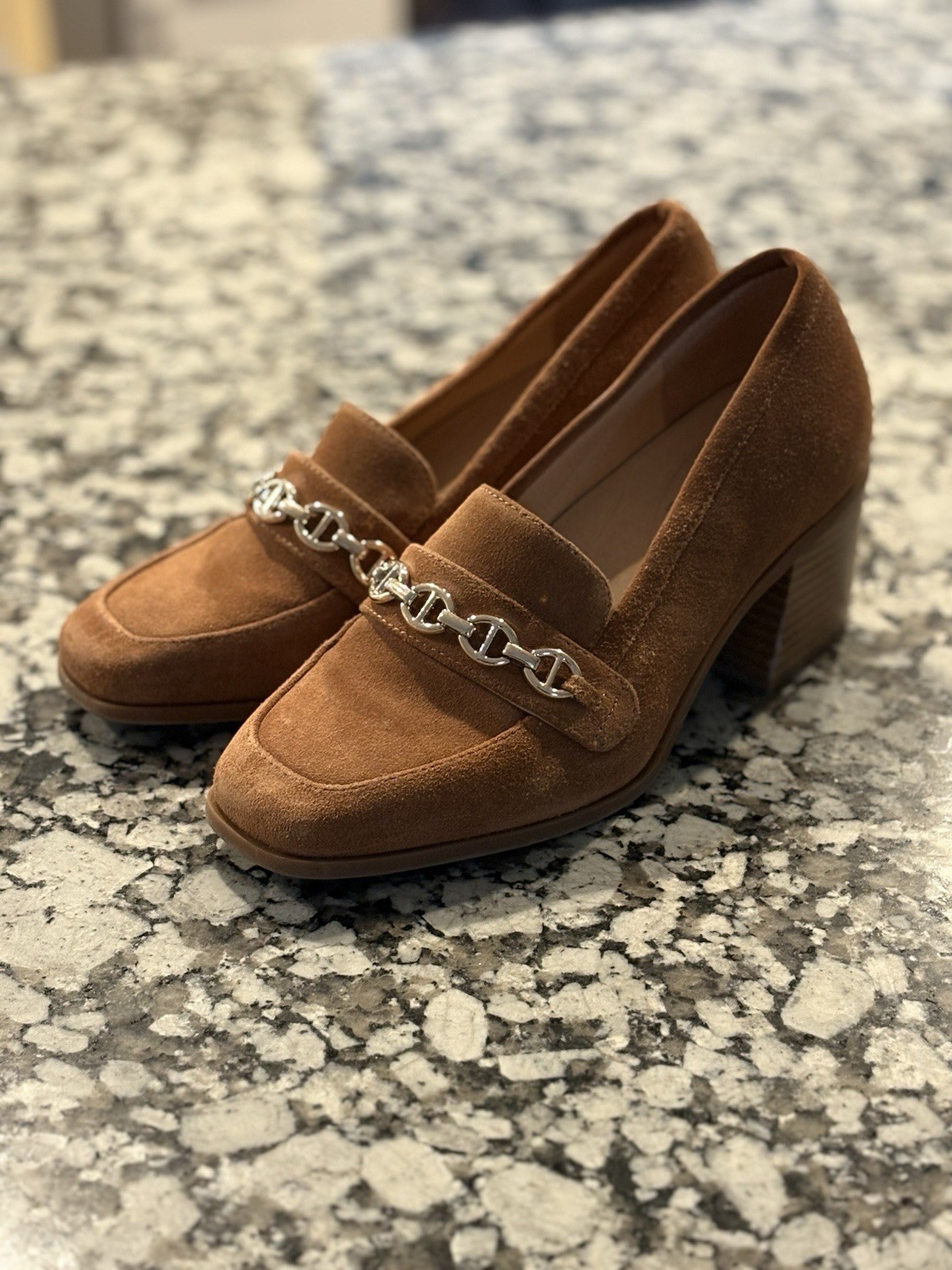 Alex Marie Farin loafer pump suede leather pilgrim heel shoes   Sz 8M