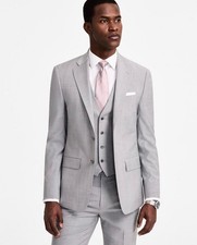 650 NEW CALVIN KLEIN Mens 42R Solid Gray X Slim Fit 2 Piece Suit W/ Pants 36x30