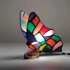 Vintage Tiffany Style Stained Glass Butterfly With Pink Rose
