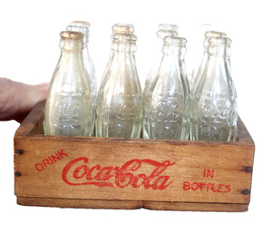 CCA COLA WOODEN MINIATURE CASE with l2 MINATURE 6 oz. GLASS BOTTLES - 1940’s