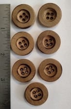 Vintage Wood 4 Hole Buttons Lot 7 Rustic Tan Brown Recessed Center Sewing