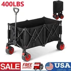 Portable Collapsible Folding Wagon 260L Beach Wagon Cart Heavy Duty 400Lbs Black