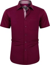 Men's Business Casual Shirt - Short Sleeve Stretch Dress Shirt with Pocket