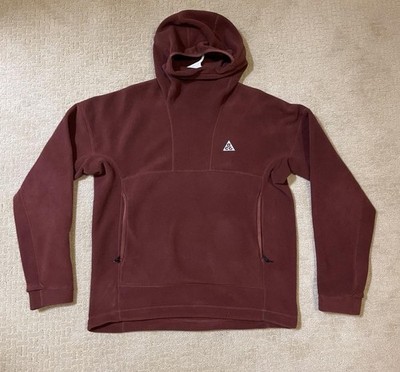 Nike ACG Polartec Fleece Pullover Hoodie Logo Pockets Burgundy Men's S