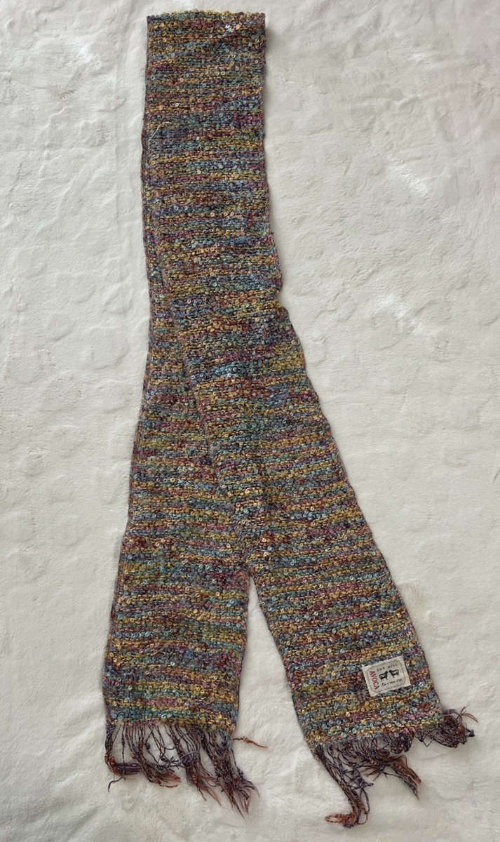 Avoca Ireland Knit Scarf Fringe Multicolor Textured Wool Blend