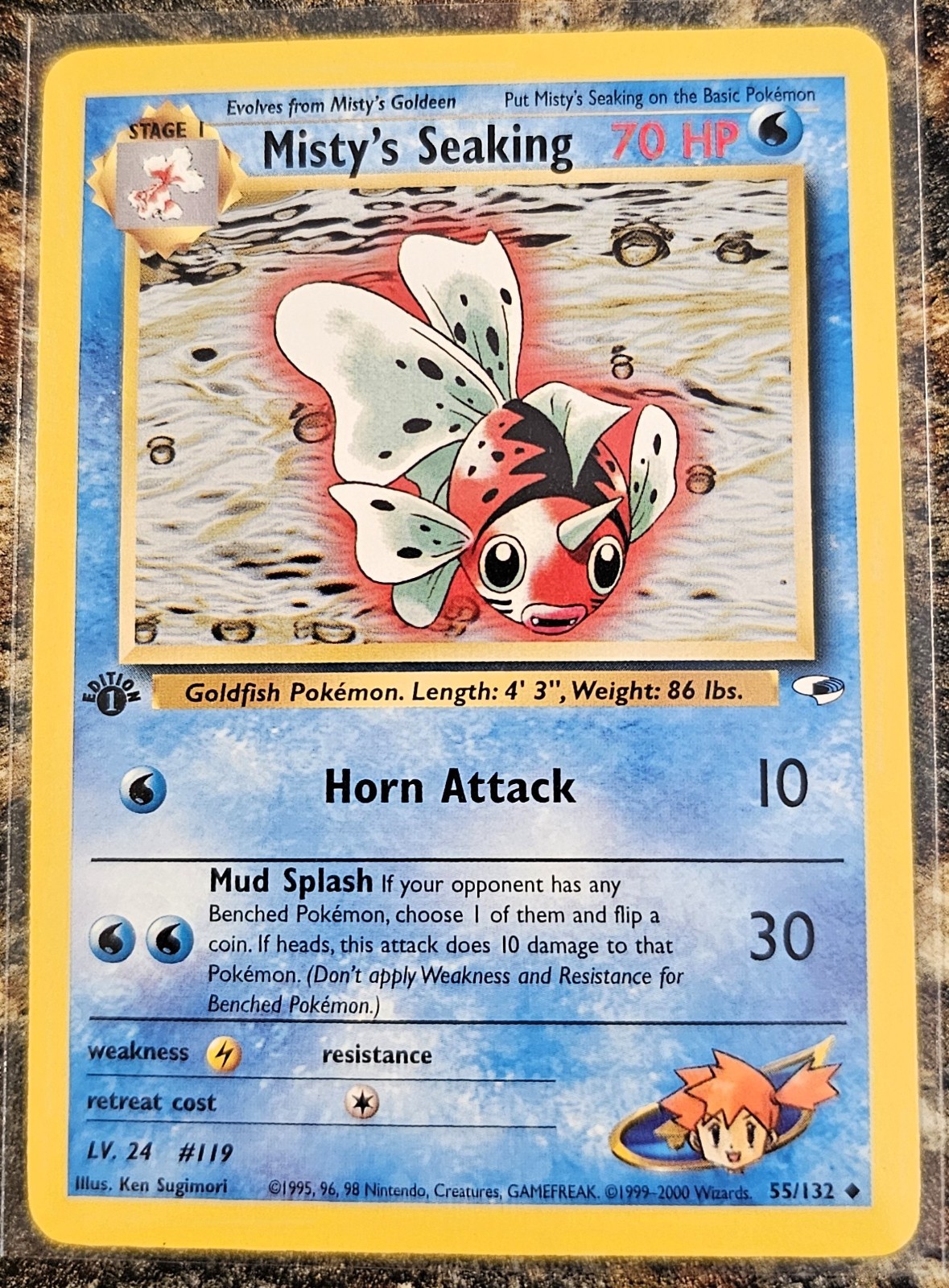 Pokemon 2000 Gym Heroes 1st Edition Misty's Seaking 55 NM or Better