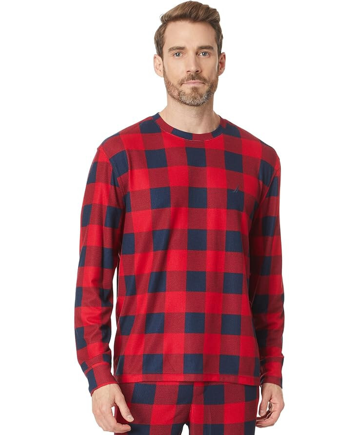 Nautica Mens Waffle Buffalo Plaid Pajama Top Red Size-XL 3890₽