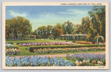 Vintage Linen Postcard Formal Gardens Como Park St. Paul MN 1930s