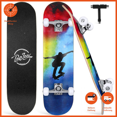 Skateboard Komplett 31x8 Zoll 7-Lagiger Ahorn Double Kick für Kinder Erwachsene