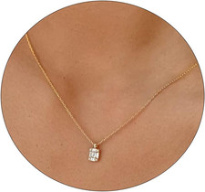 Dainty CZ Diamond Solitaire Pendant Necklaces for Women 14K Gold Plated Single r