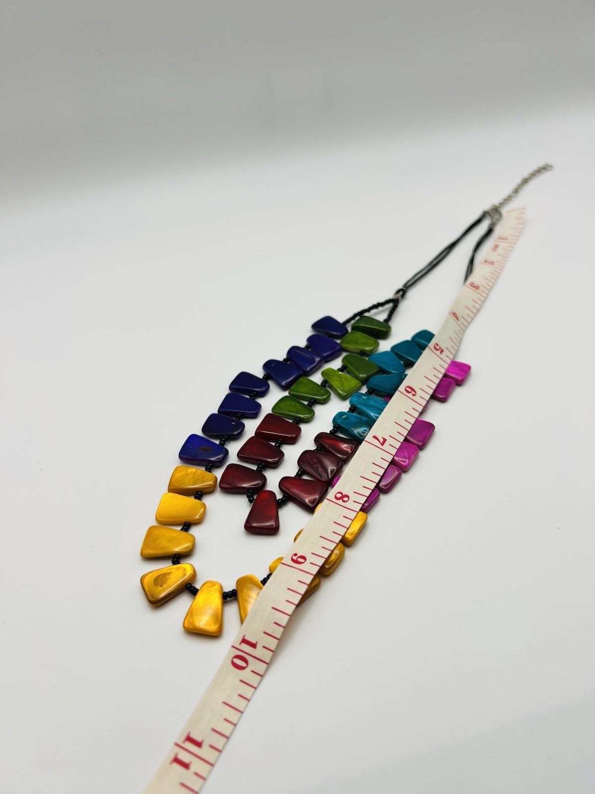 Rainbow Statement Necklace Multicolor Shell Beads… - image 3