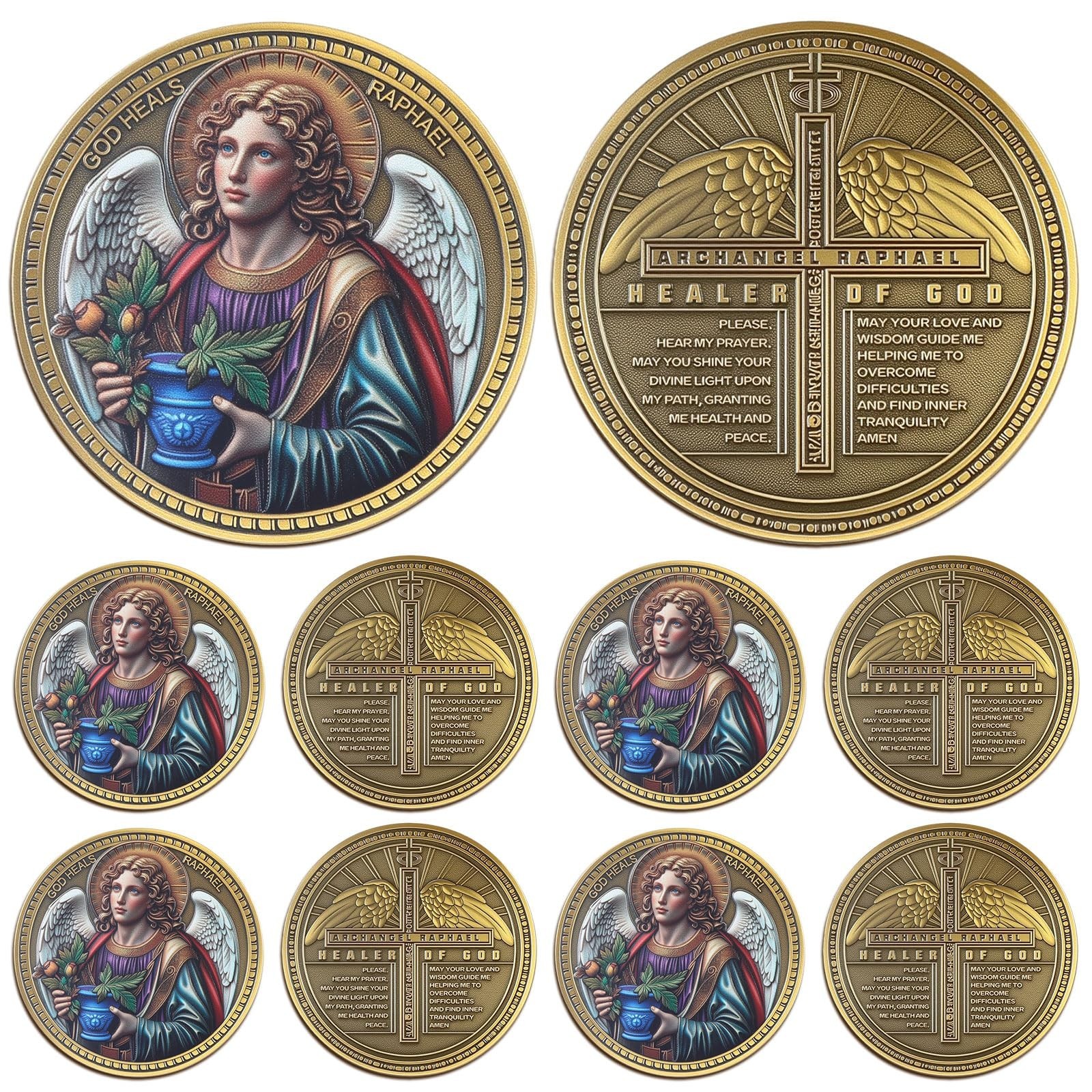 10 Pcs Archangel Raphael Christian Religious Coin Christian Tokens Jesus Coin...