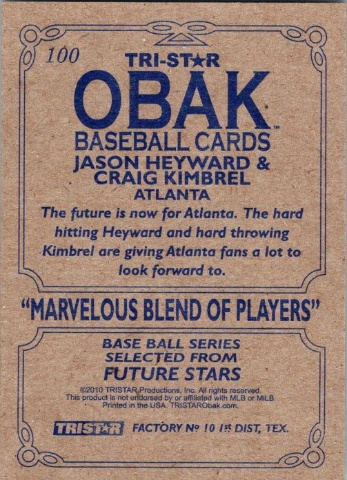 2010 TriStar Obak #100 Jason Heyward / Craig Kimbrel - Image 2 of 2