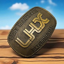 LHX LIGHT HELICOPTER EXPERIMENTALUS ARMY MILITARY Vintage 80s Metal BELT BUCKLE