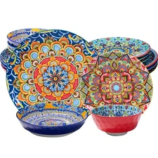 16 Pieces Dinnerware Sets, Service for 4, Plates and Bowls Set, Ceramic Dishe...