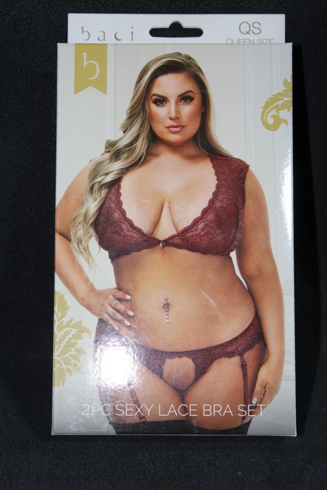 JUEGO DE SUJETADOR DE ENCAJE SEXY DE 2 PIEZAS PARA MUJER - COLOR VINO - TALLA QUEEN 14-18 EE. UU. - BACI NUEVO Foto 4 de 4