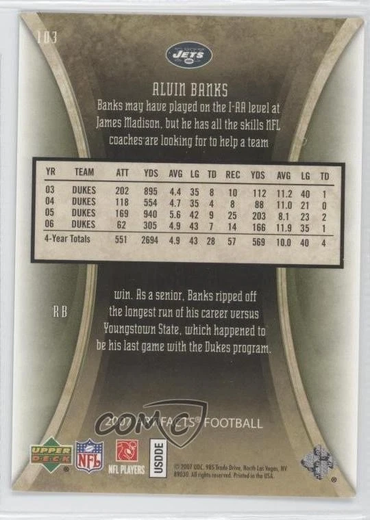 2007 Upper Deck Artifacts Rookie Green /99 Alvin Banks #103 Rookie RC - Image 2 of 2