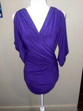 De More Party Fitted Dress Wrap-Around Middle Open Sleeves Purple Cocktail Dress