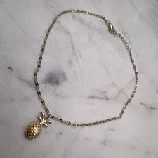 Vintage 925 Sterling Pineapple Charm Anklet Tropical Fruit Dainty Chain Gold