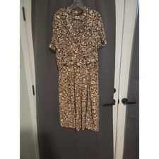 Leslie Fay Sportswear Brown Floral Print Top & Skirt Set, Women's Size 10, Vtg