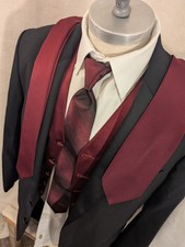 Vest and Two Ties Burgundy Mens Tuxedo Wedding Formal Dinner Prom Groom