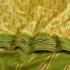 Sanskriti Vintage Green Pochampally Sarees Pure Silk Hand Woven Ikat Sari Fabric