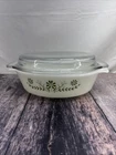 Vintage OVEN-PROOF No. 433 Floral Green Milk Glass Dish Microwave Made In USA