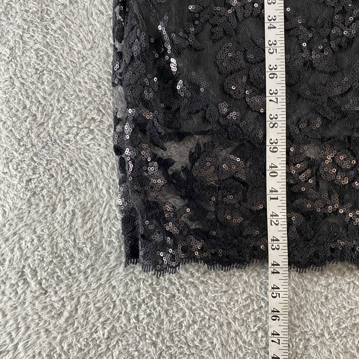 Tadashi Shoji Dress Womens 16 Black Sequin Lace Sheath Illusion