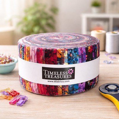 Timeless Treasures Calico Cat Jelly Roll PreCut Cotton Fabric Strips