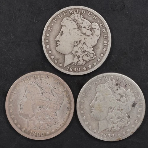 Lot of 3 Morgan Silver Dollars — 1882 & 1890 (x2) — 90% Silver — Circulated — $1