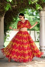 Designer Chiffon Fabric Red Lehenga Choli For Traditional Function Wear
