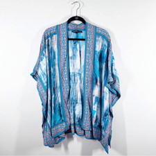 Tolani blue bohemian art to wear printed kimono women  s size L