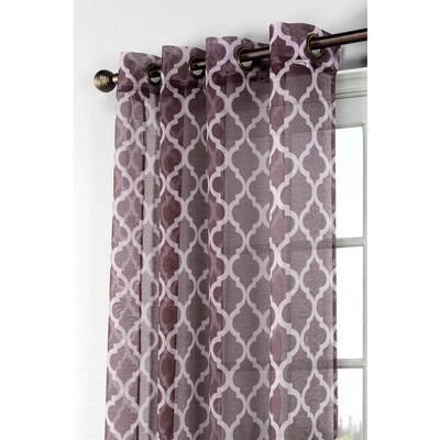 Quatrefoil Printed Sheer Extra Wide Grommet Curtain Panels 54 X 84