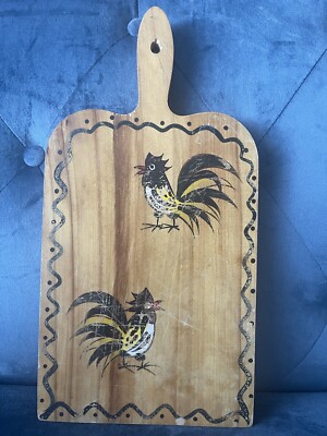 Vintage Woodpecker Woodware Rooster Cutting Board Hand Painted Decor Roosters
